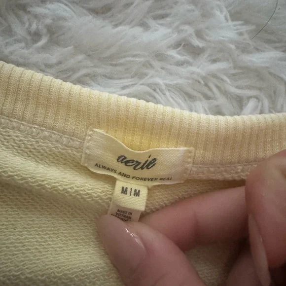 aerie Cream Short Sleeve Crop Top and High-Waist Shorts Set - Picture 3 of 3